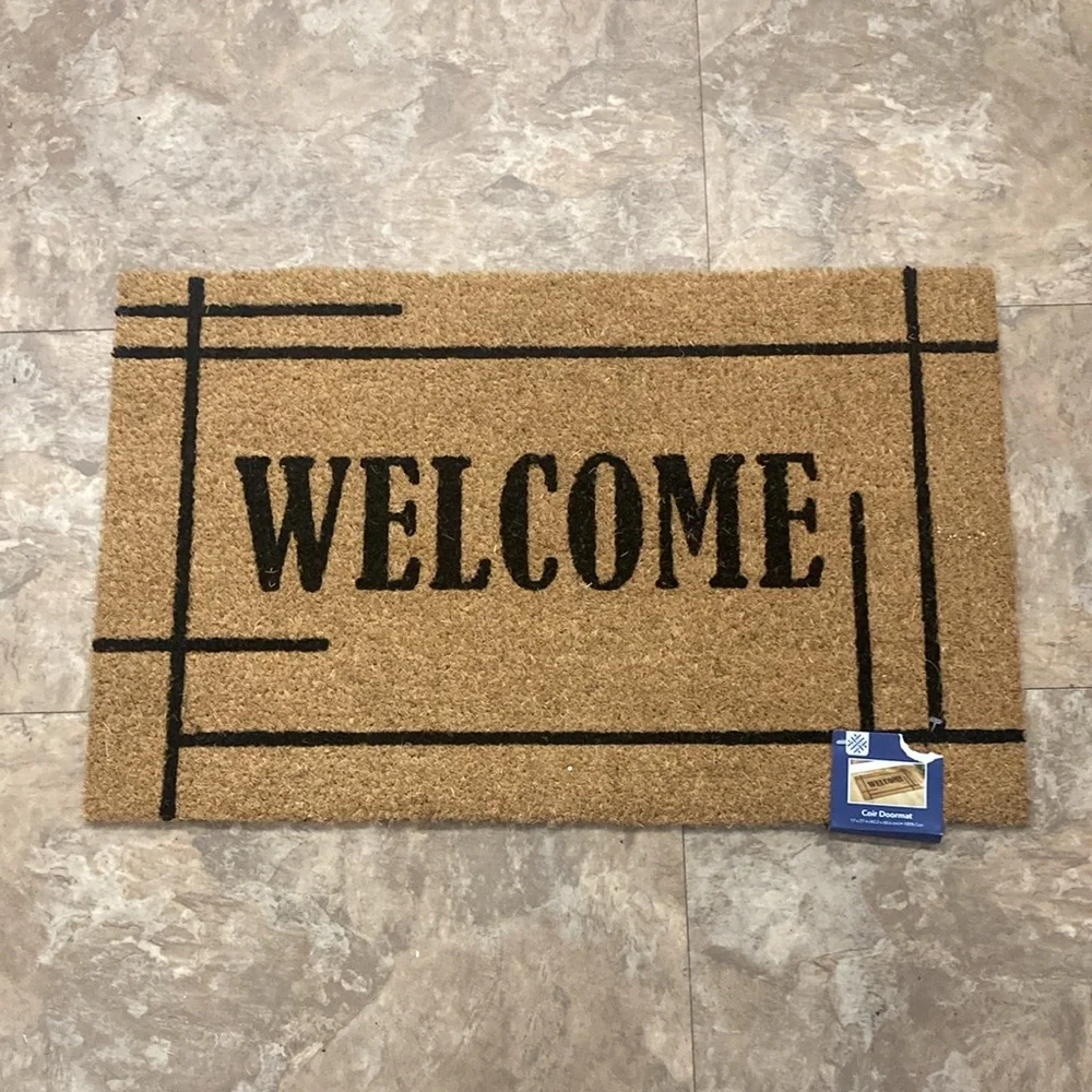 NWT Tan & Black-Skid-Resistant- Thick Pile WELCOME- Coir Door Mat 17x27